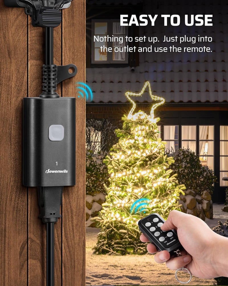 DEWENWILS Outdoor Remote Control Outlet for Christmas Decor, Weatherproof Heavy Duty 15A Wireless Remote Control Switch, 100FT Control Range, 2 Remotes & 3 Outlets (Battery Included) - Image 2